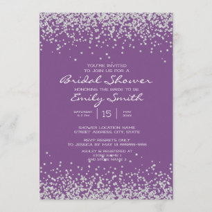 Modern Elegant Purple Silver Glitter Bridal Shower Invitation