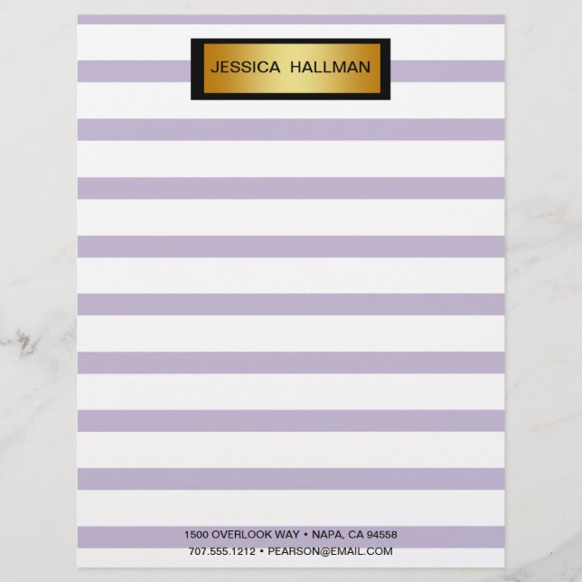 Modern Elegant Purple Stripe Gold Bar Letterhead (Front)