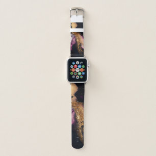 Modern Elegant Purple Teal Black Marble Agate Gold Apple Watch Band