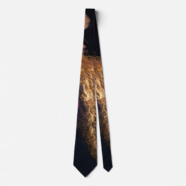 Modern Elegant Purple Teal Black Marble Agate Gold Neck Tie (Front)