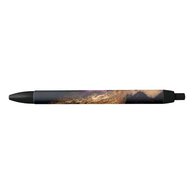 Modern Elegant Purple Teal Black Marble Agate Gold Pen (Front)