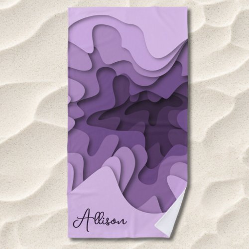 Modern Elegant Purple Wavy Lines Custom Beach Towel