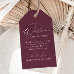 Modern Elegant Purple Wedding Welcome Gift Tags<br><div class="desc">These elegant calligraphy wedding welcome gift tags are perfect for both casual and formal weddings. The design features a modern white calligraphy script with a purple background or color of your choice. Personalize the purple wedding welcome gift tags with a short welcome message, your names, etc. The minimalist wedding gift...</div>