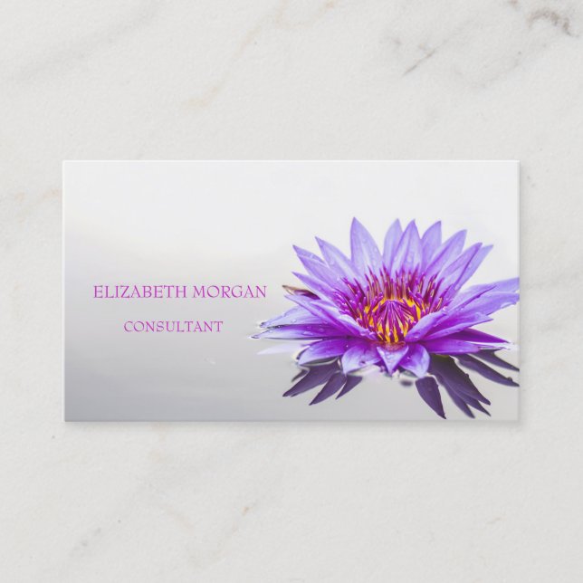 Modern Elegant Purple,White Lotus Business Card (Front)