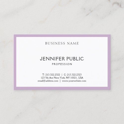 Modern Elegant Purple White Minimalist Template Business Card