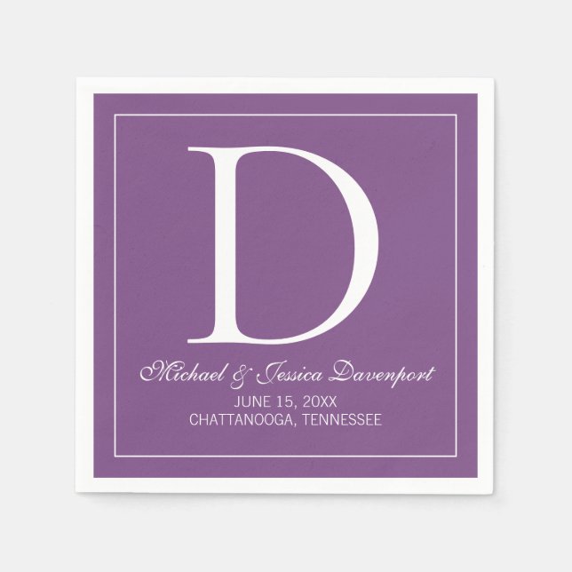 Modern Elegant Purple White Wedding Monogram Napkins (Front)