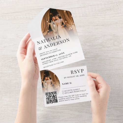 Modern Elegant QR Code 2 Photo Unique Wedding All In One Invitation