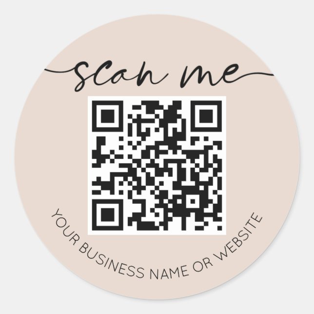 Modern Elegant QR Code Beige Classic Round Sticker (Front)