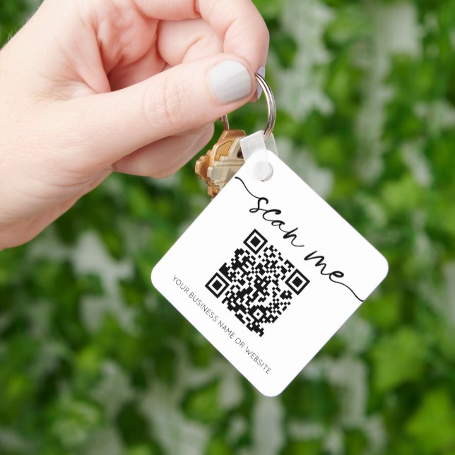 Modern Elegant QR Code Business White Keychain (Hand)