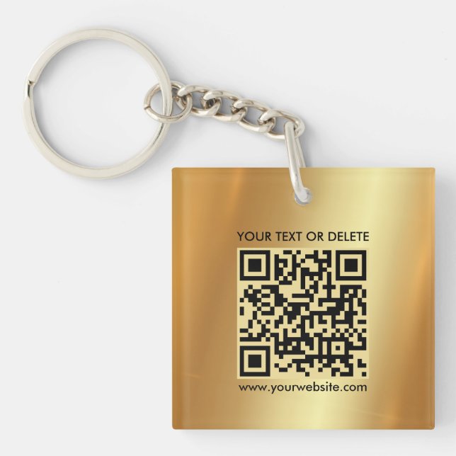 Modern Elegant QR Code Gold Double Sided Square Keychain (Front)