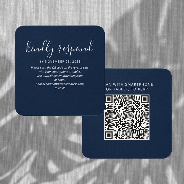 Modern Elegant QR Code RSVP Wedding Website Card (Wedding RSVP QR Code Enclosure Rounded Corner Card)