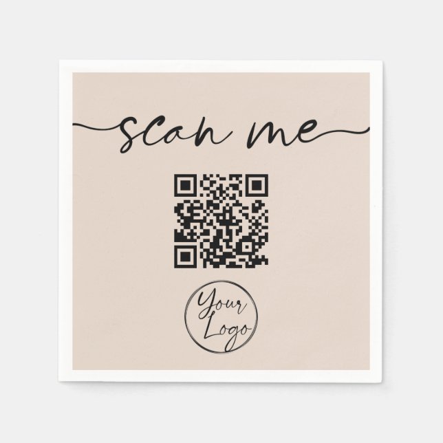 Modern Elegant QR Code Tan Napkins (Front)