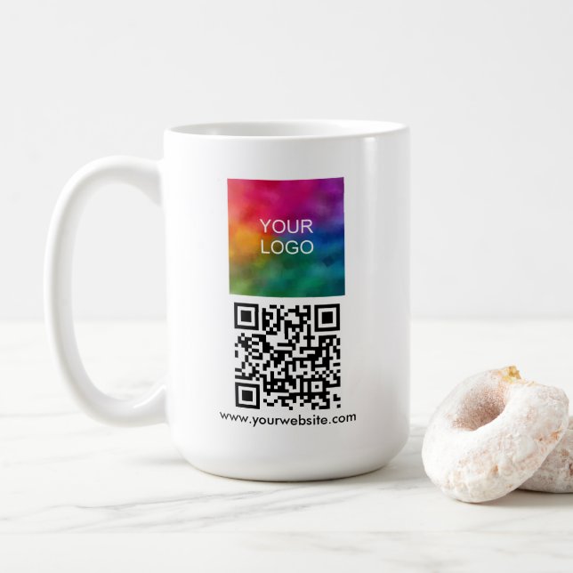 Modern Elegant QR Code Upload Logo Template Coffee Mug (With Donut)
