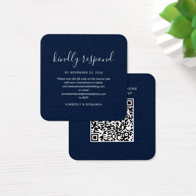 Modern Elegant QR Code Wedding RSVP Card (Desk)