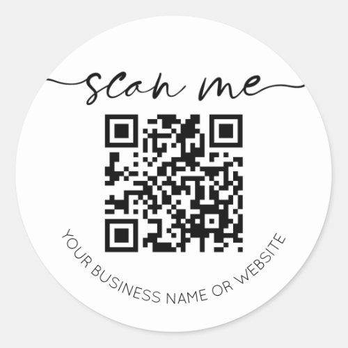 Modern Elegant QR Code White Classic Round Sticker