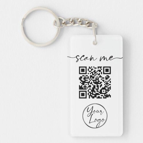 Modern Elegant QR Code White Keychain