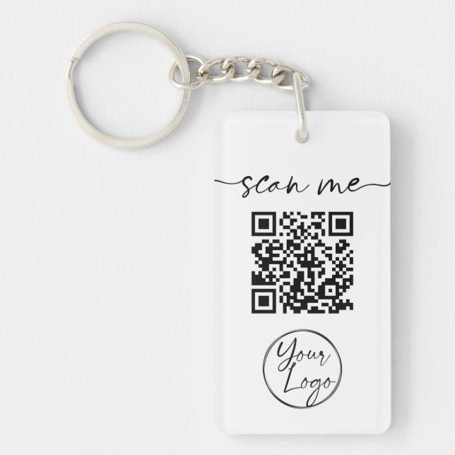 Modern Elegant QR Code White Keychain (Front)