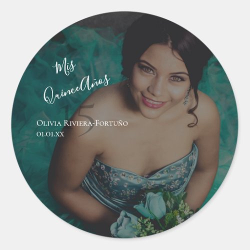 Modern Elegant Quinceanera 15th Birthday Photo Classic Round Sticker