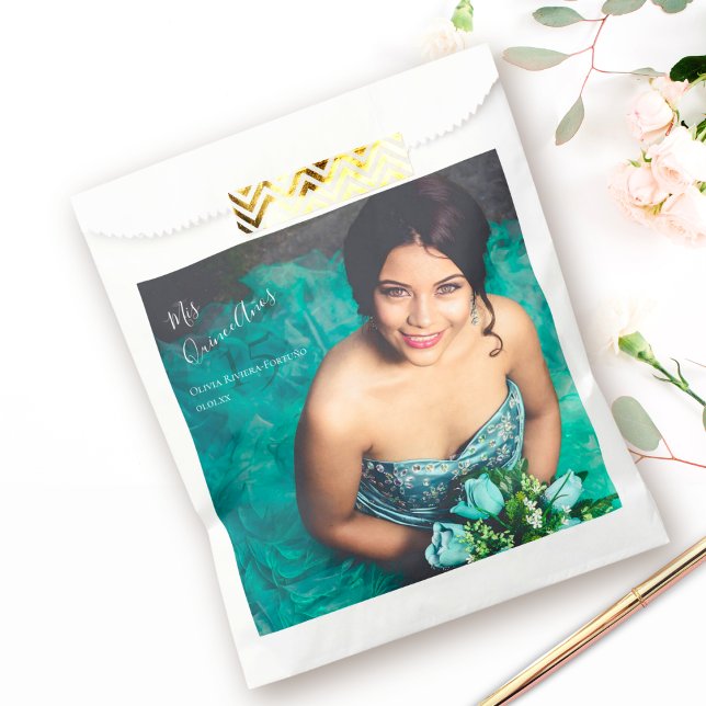 Modern Elegant Quinceanera 15th Birthday Photo Favor Bag (Creator Uploaded)