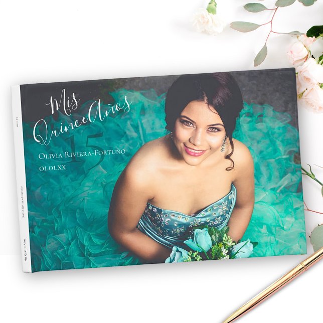 Modern Elegant Quinceanera 15th Birthday Photo Guest Book (Creator Uploaded)