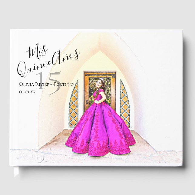 Modern Elegant Quinceanera 15th Birthday Photo Guest Book (Front)