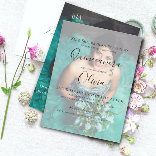 Modern Elegant Quinceanera 15th Birthday Photo Invitation