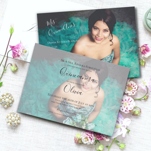 Modern Elegant Quinceanera 15th Birthday Photo Invitation