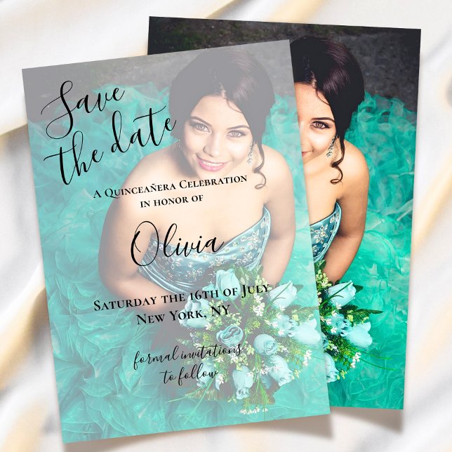 Modern Elegant Quinceanera 15th Birthday Photo Save The Date (Creator Uploaded)