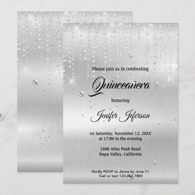 Modern elegant Quinceanera Invitation (Front/Back)
