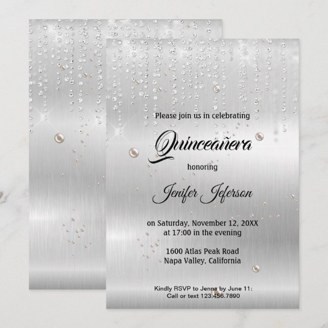Modern elegant Quinceanera Invitation (Front/Back)