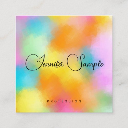 Modern Elegant Rainbow Colors Typography Template Square Business Card