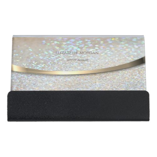 Modern Elegant Rainbow Glittery Bokeh Desk Business Card Holder
