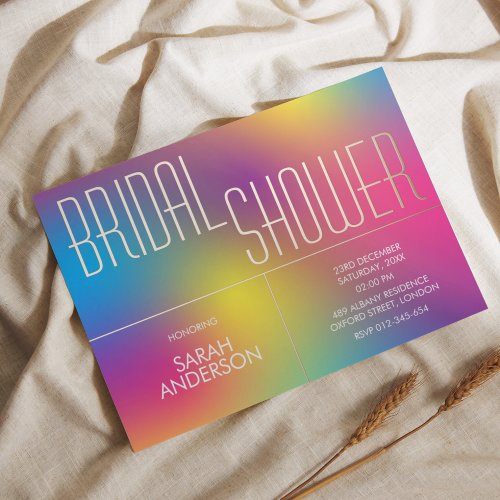 Modern Elegant Rainbow Holographic Bridal Shower  Foil Invitation
