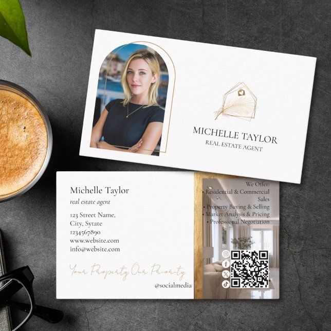 Modern Elegant Real Estate Realtor Photo Gold Business Card (modern elegant gold foil real estate logo )