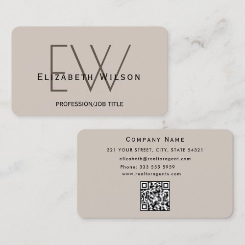 Modern Elegant realtor monogrammed QR code Business Card