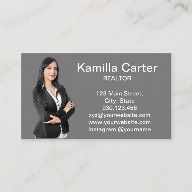 Modern Elegant Realtor Real Estate Agent Photo Business Card (Front)