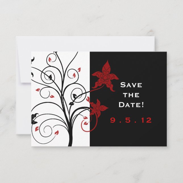 Modern Elegant Red and Black Wedding Save the Date Invitation (Front)