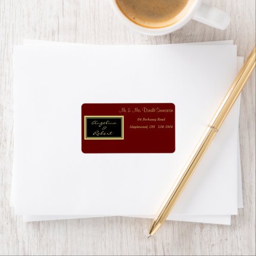 Modern Elegant Red and Gold Script Wedding Label