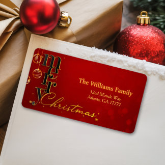Modern Elegant Red and Gold Stylish Script Holiday Label