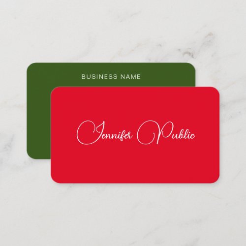 Modern Elegant Red And Green Handwritten Name Business Card