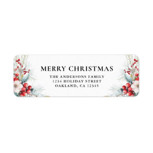 Modern Elegant Red Berries Dark Green Christmas Label