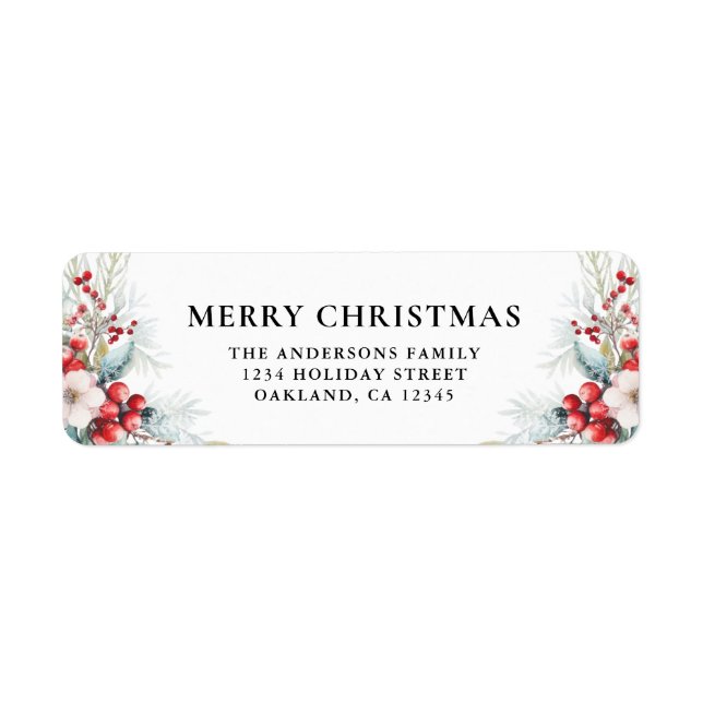 Modern Elegant Red Berries | Dark Green Christmas Label (Front)