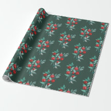 Modern Elegant Red Berries on Dark Christmas green