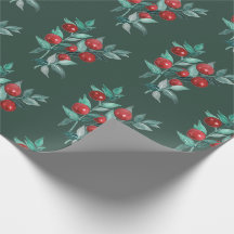 Modern Elegant Red Berries on Dark Christmas green