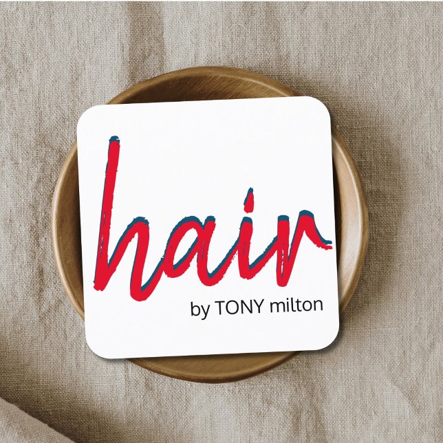 Modern Elegant Red Blue White Hair Stylist Square Business Card (Creator Uploaded)
