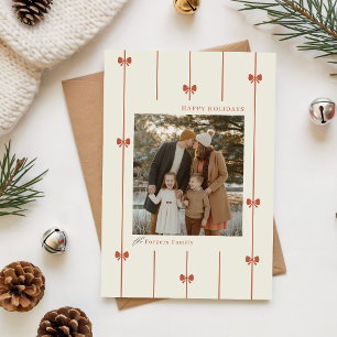 Modern Elegant Red Bow Family Kids Photo Christmas Holiday Card