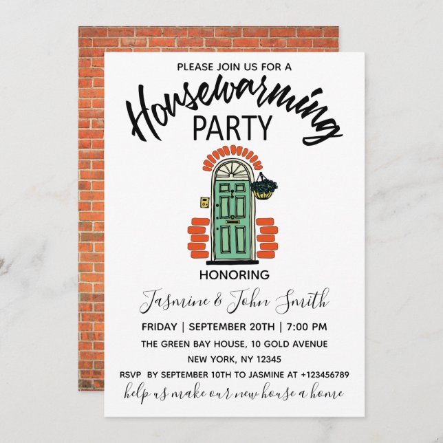 Modern Elegant Red Brick Housewarming Party Invitation (Front/Back)