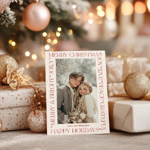 Modern Elegant Red Christmas Words Photo Invitation