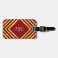 Modern Elegant Red Faux Gold Geometric Lines Luggage Tag