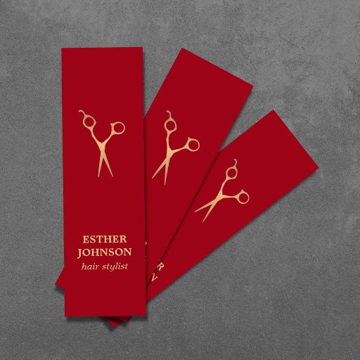 Customizable Modern Elegant Red Faux Gold Scissor  Mini Business Card